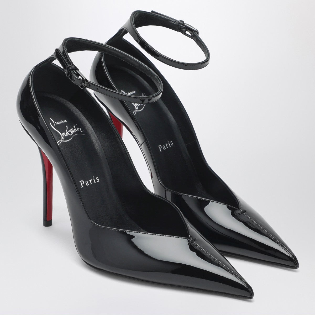 Christian Louboutin Black patent leather Erozee pumps with ankle strap