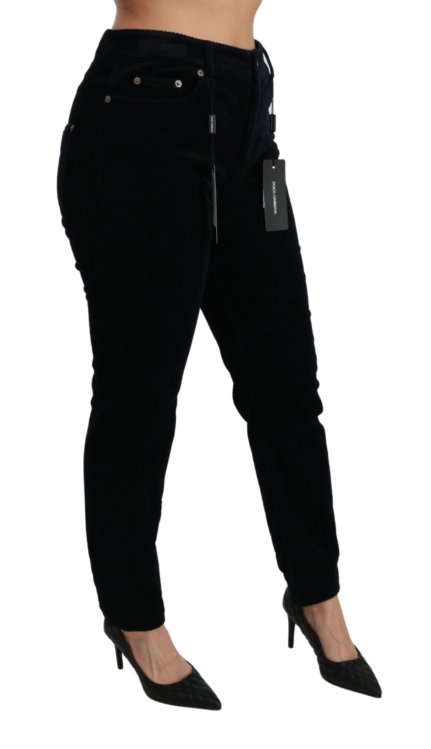 بنطلون جينز ضيق متوسط الخصر من دولتشي آند غابانا، أزرق من المخمل