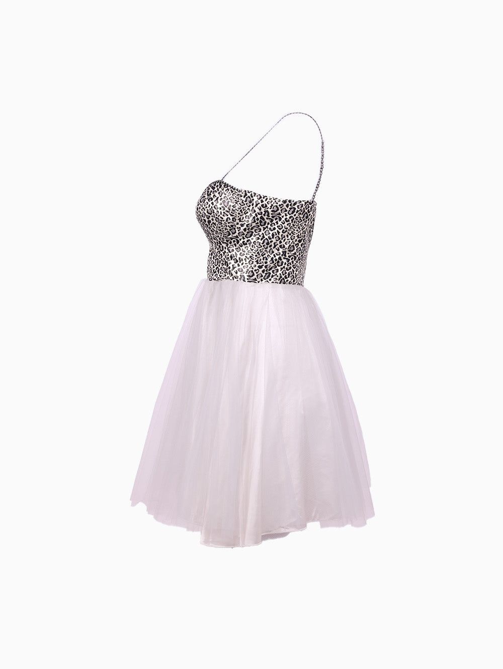 Side view of Siste’s Leopard Bodice Tulle Mini Dress
