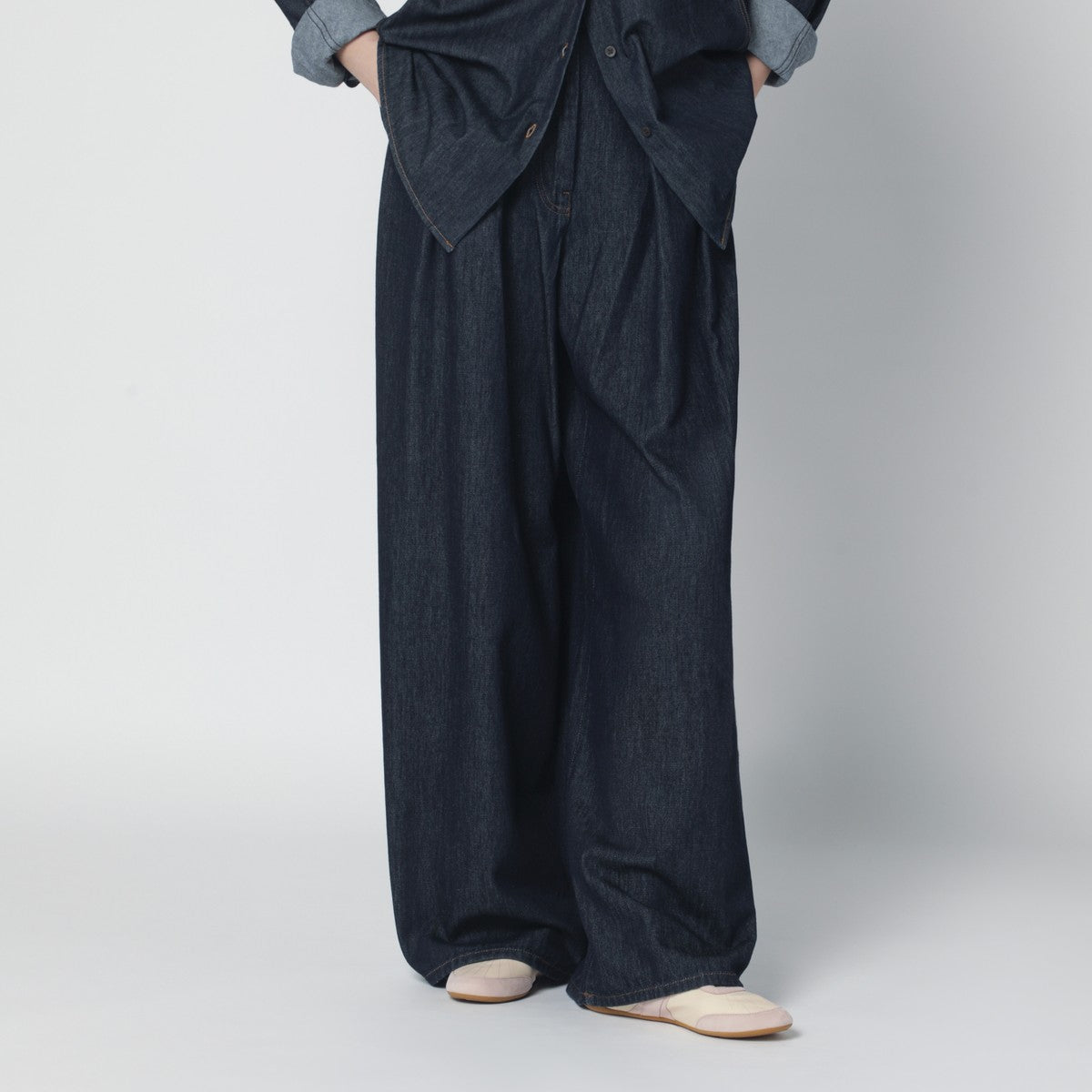 Dries Van Noten Dries Van Noten Indigo denim wide-leg trousers with pleats