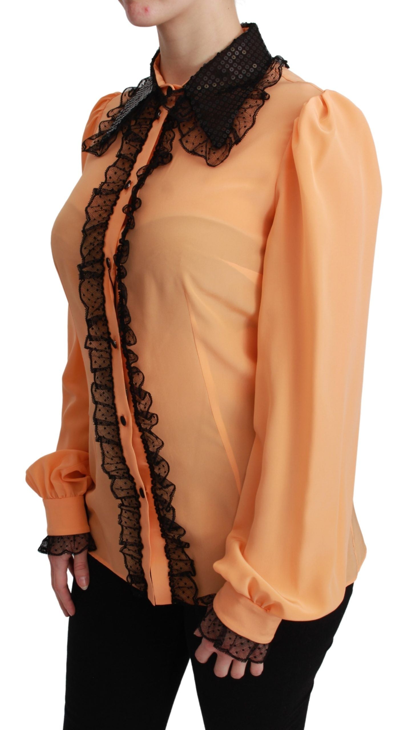 بلوزة وقميص من الدانتيل والحرير الأصفر من دولتشي آند غابانا