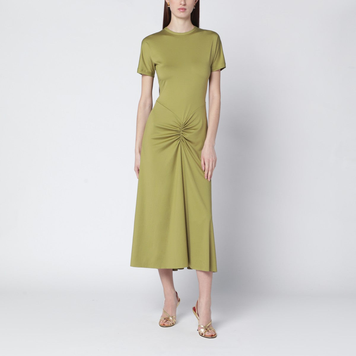 Victoria Beckham Victoria Beckham Blaire dress with gathered waist in yellowish green