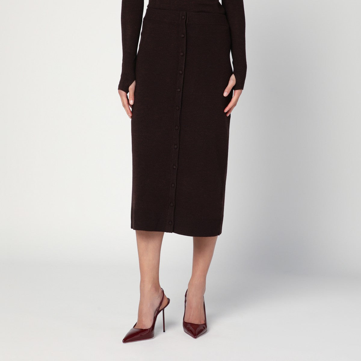 Victoria Beckham Victoria Beckham Brown midi skirt in wool blend