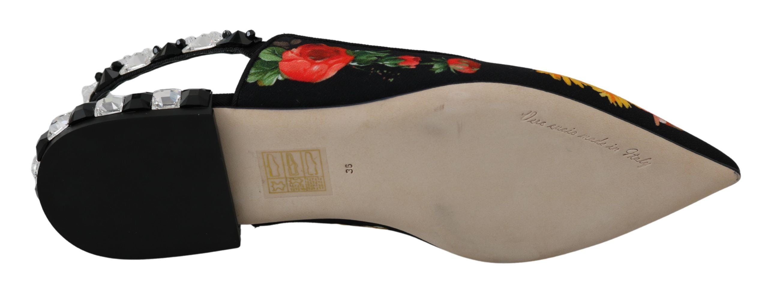 حذاء مسطح مفتوح من الخلف من دولتشي آند غابانا، أسود، مزين بالكريستال والزهور