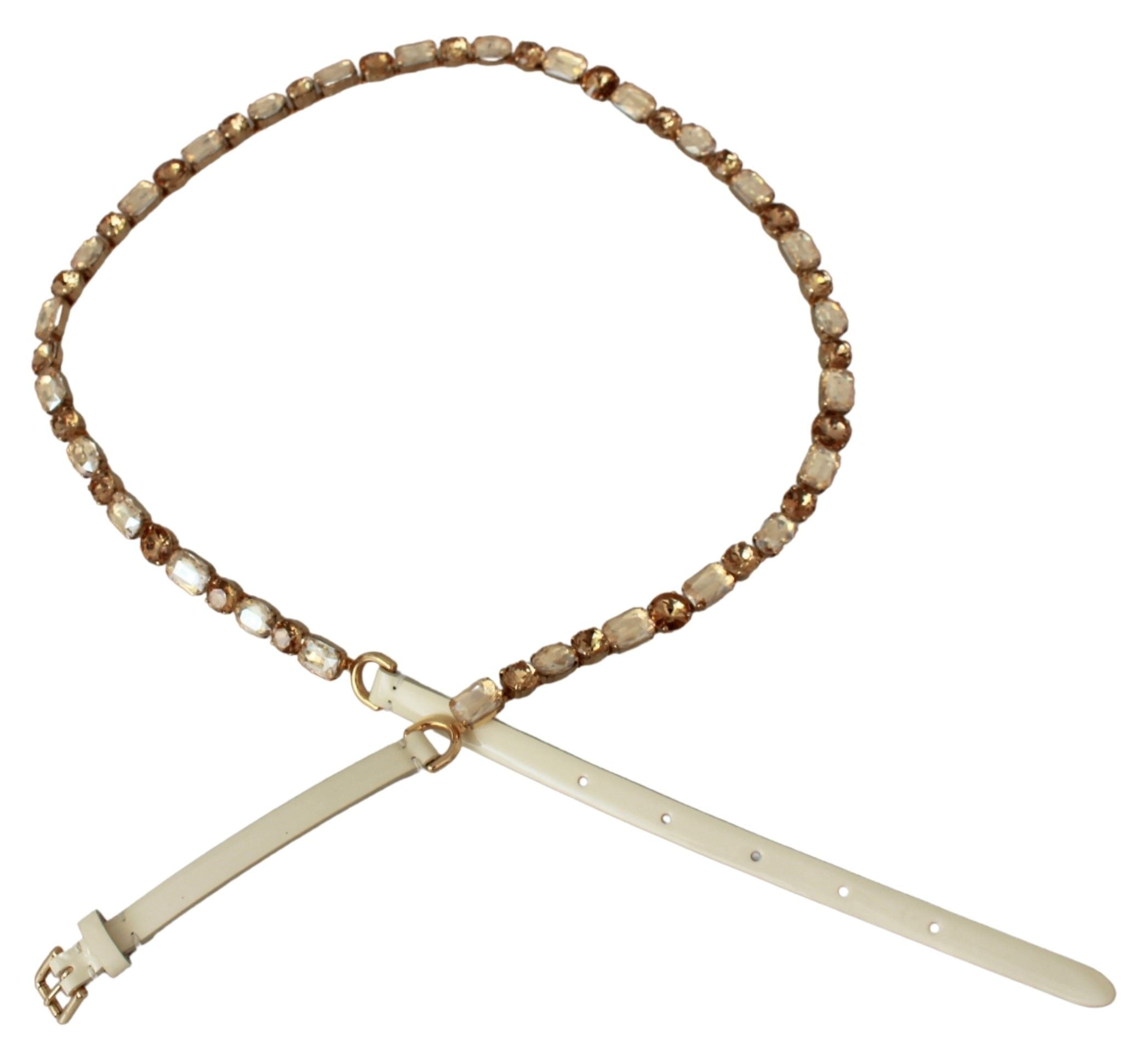 حزام خصر من الجلد الأبيض مزين بالكريستالات من دولتشي آند غابانا