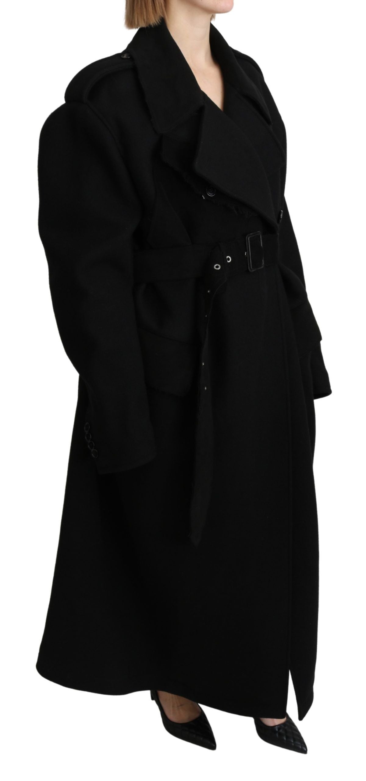 Dolce & Gabbana Virgin Wool Black Blazer Trenchcoat Jacket - Luxe Marca
