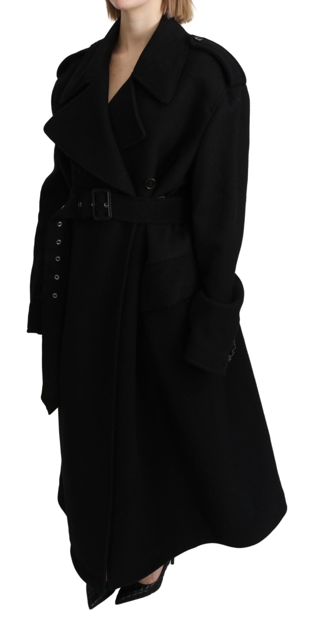 Dolce & Gabbana Virgin Wool Black Blazer Trenchcoat Jacket - Luxe Marca