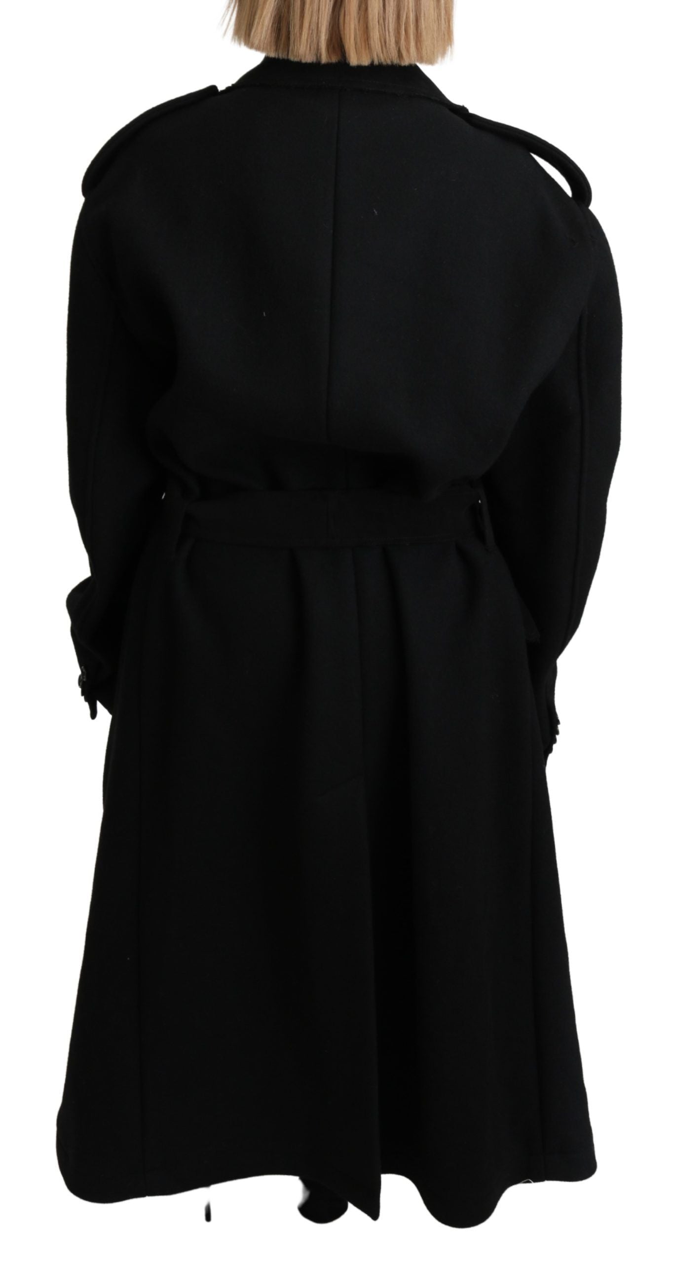 Dolce & Gabbana Virgin Wool Black Blazer Trenchcoat Jacket - Luxe Marca