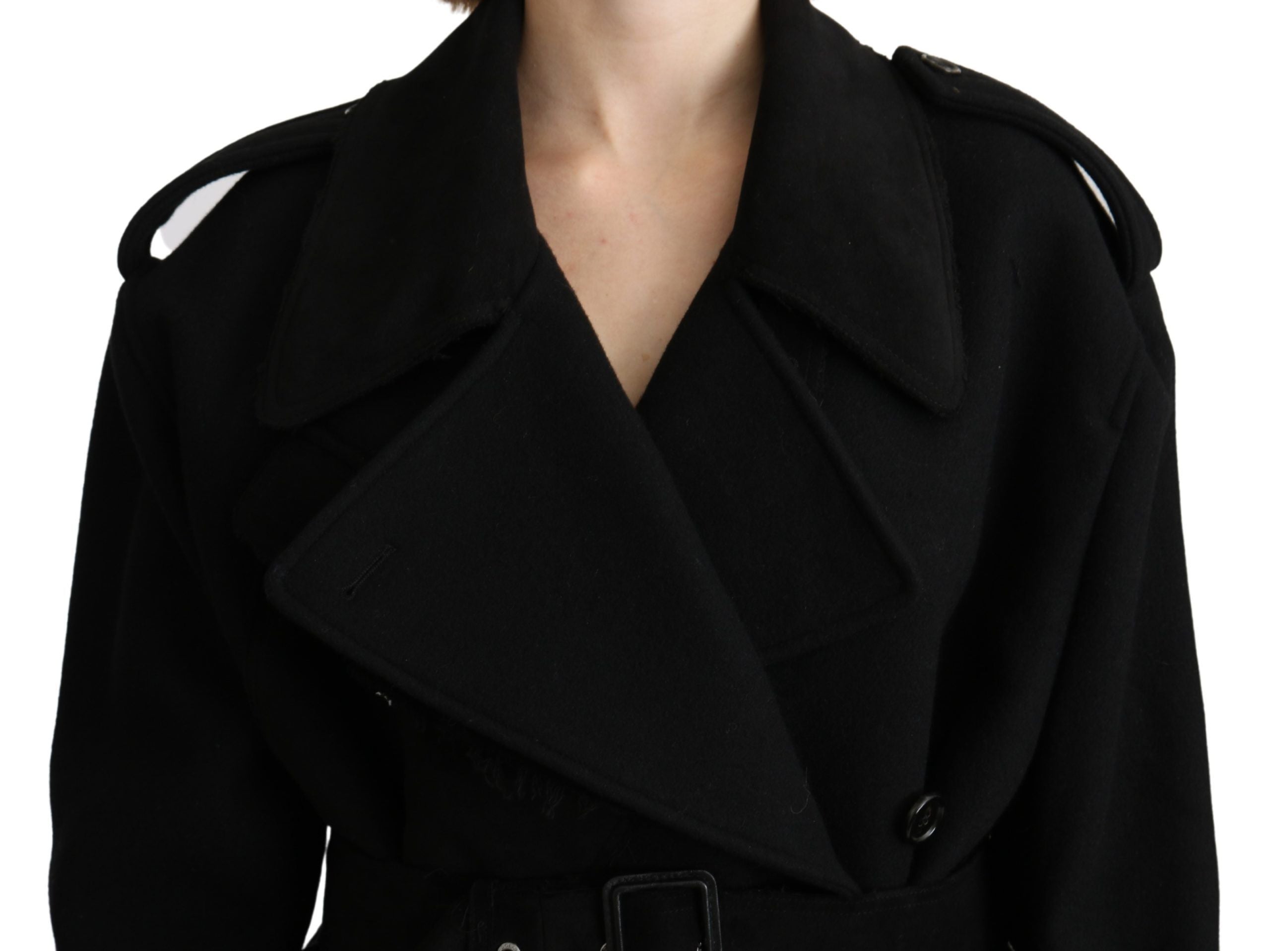 Dolce & Gabbana Virgin Wool Black Blazer Trenchcoat Jacket - Luxe Marca
