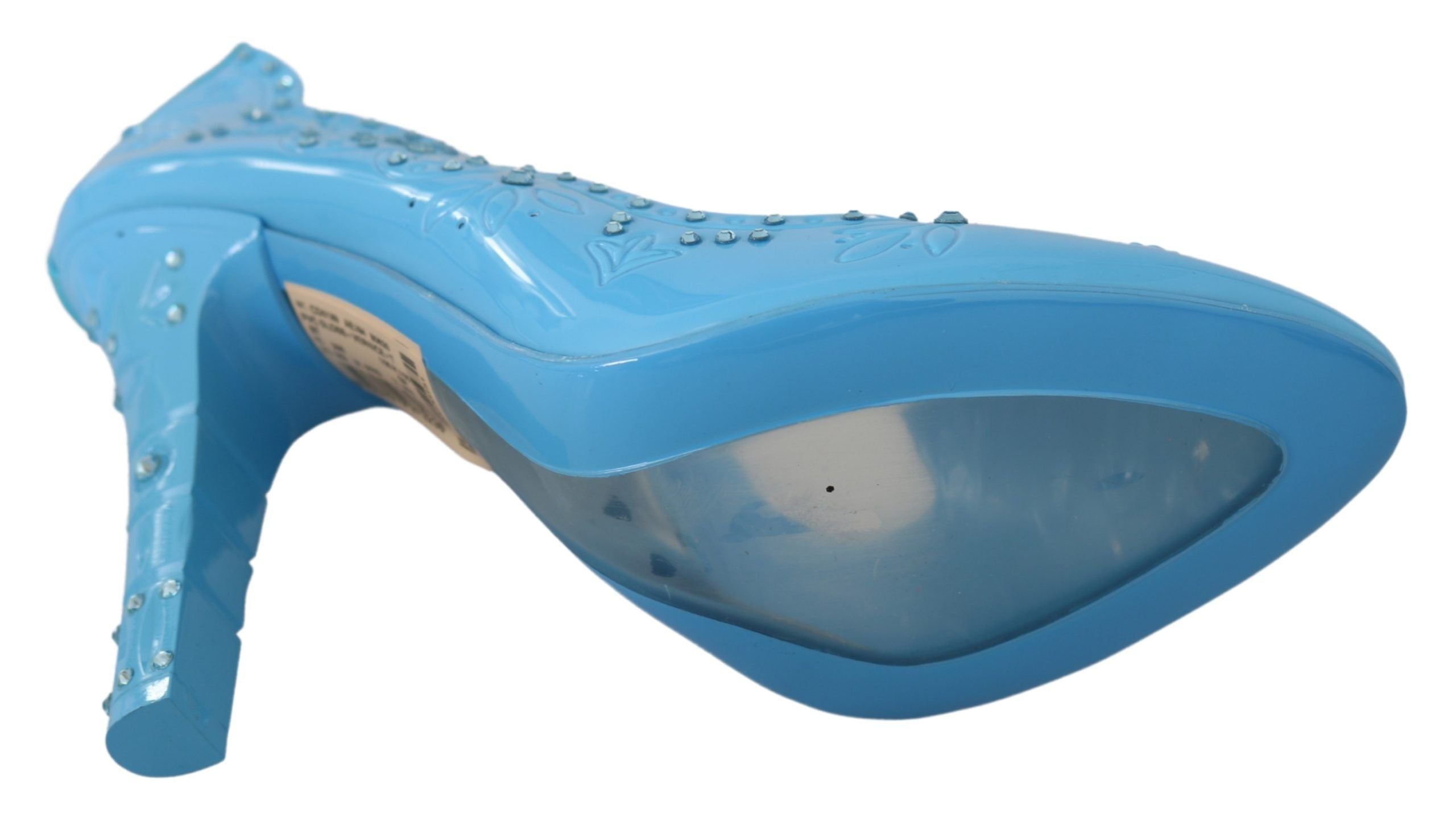 حذاء سندريلا بكعب عالٍ من دولتشي آند غابانا بنقشة زهور الكريستال الأزرق