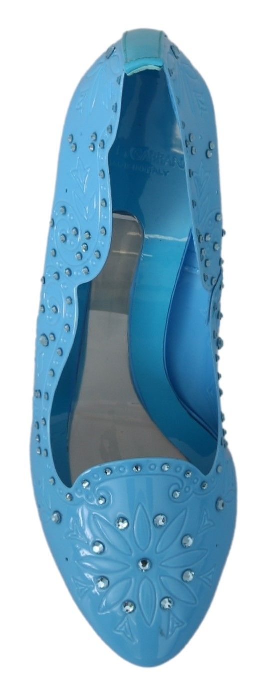 حذاء سندريلا بكعب عالٍ من دولتشي آند غابانا بنقشة زهور الكريستال الأزرق