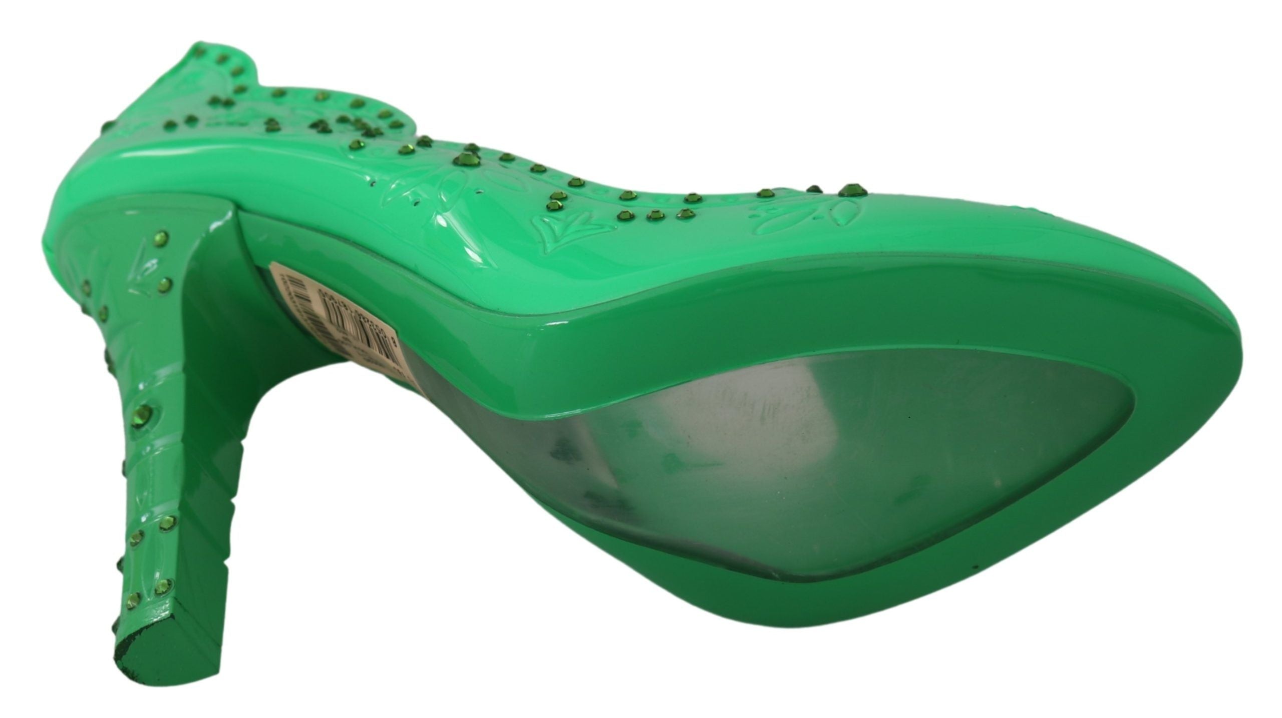 حذاء سندريلا بكعب عالٍ مزين بالكريستال الأخضر من دولتشي آند غابانا