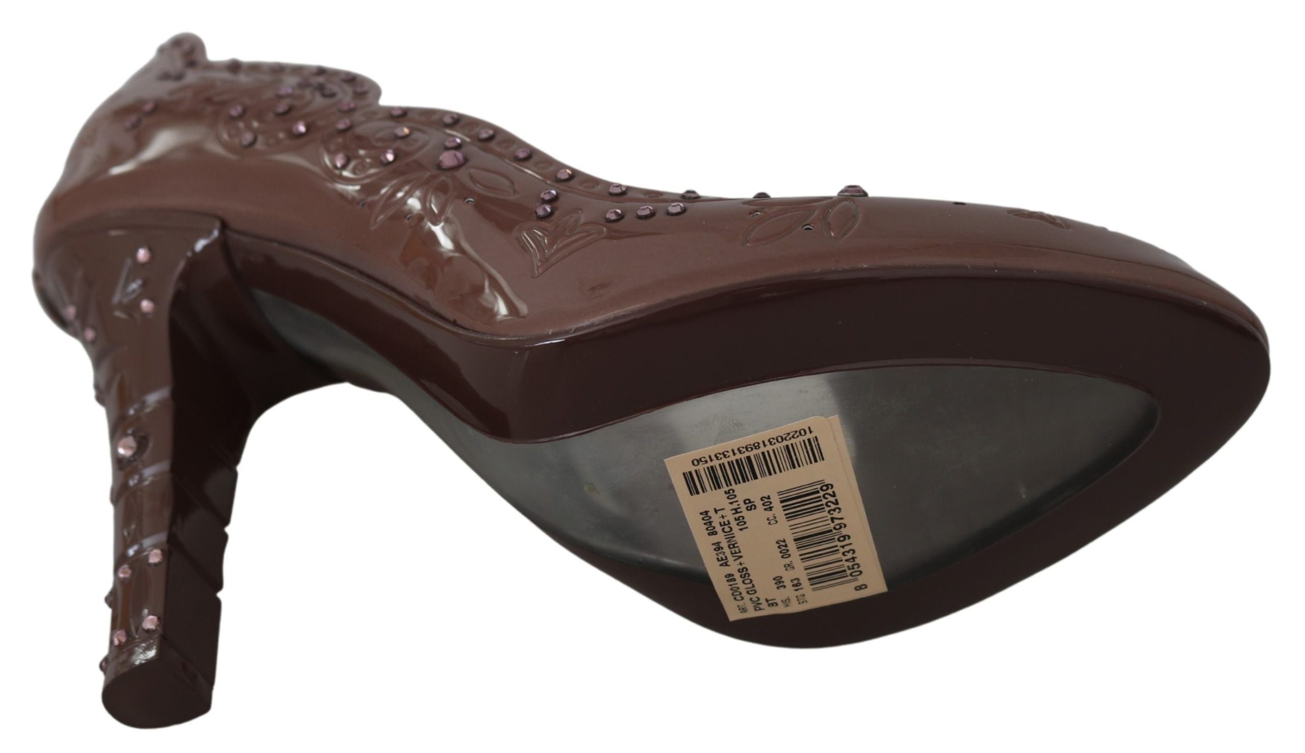 حذاء سندريلا من دولتشي آند غابانا بني بكعب كريستالي مزهر