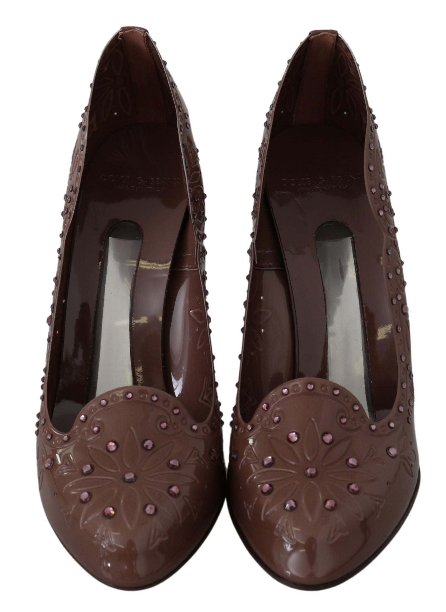 حذاء سندريلا من دولتشي آند غابانا بني بكعب كريستالي مزهر