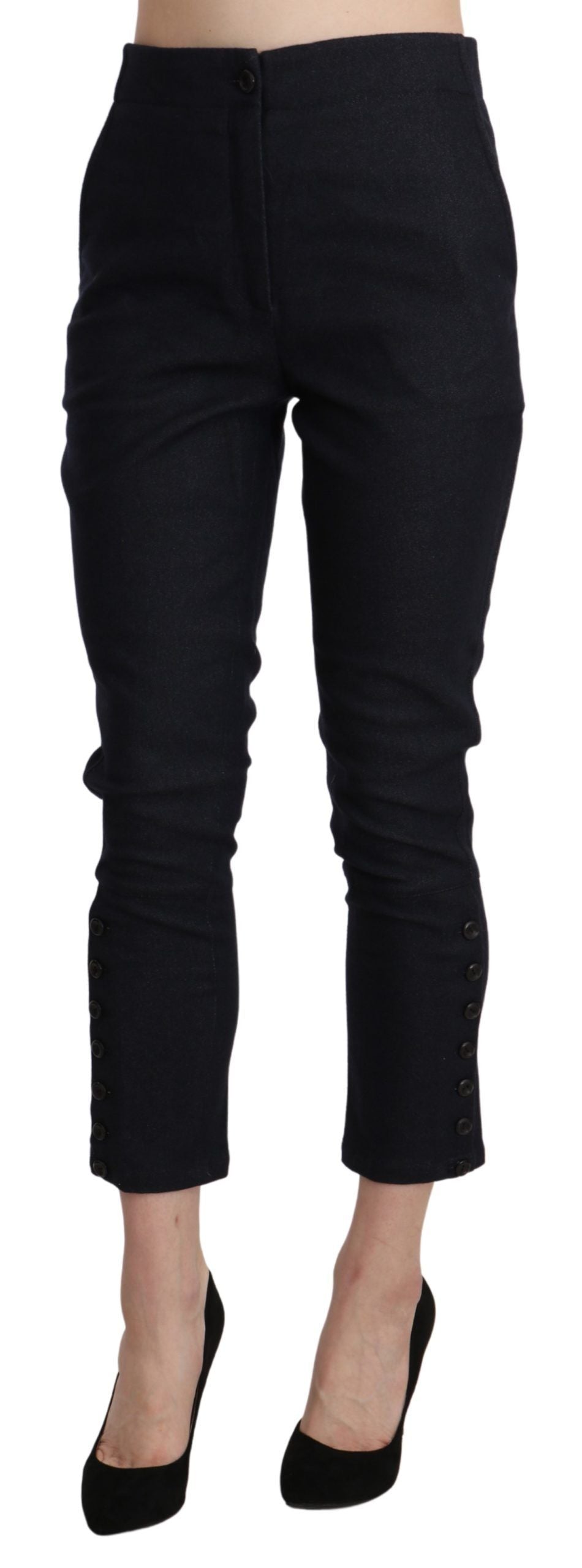 بنطلون إيرمانو شيرفينو أسود قصير من القطن بخصر مرتفع