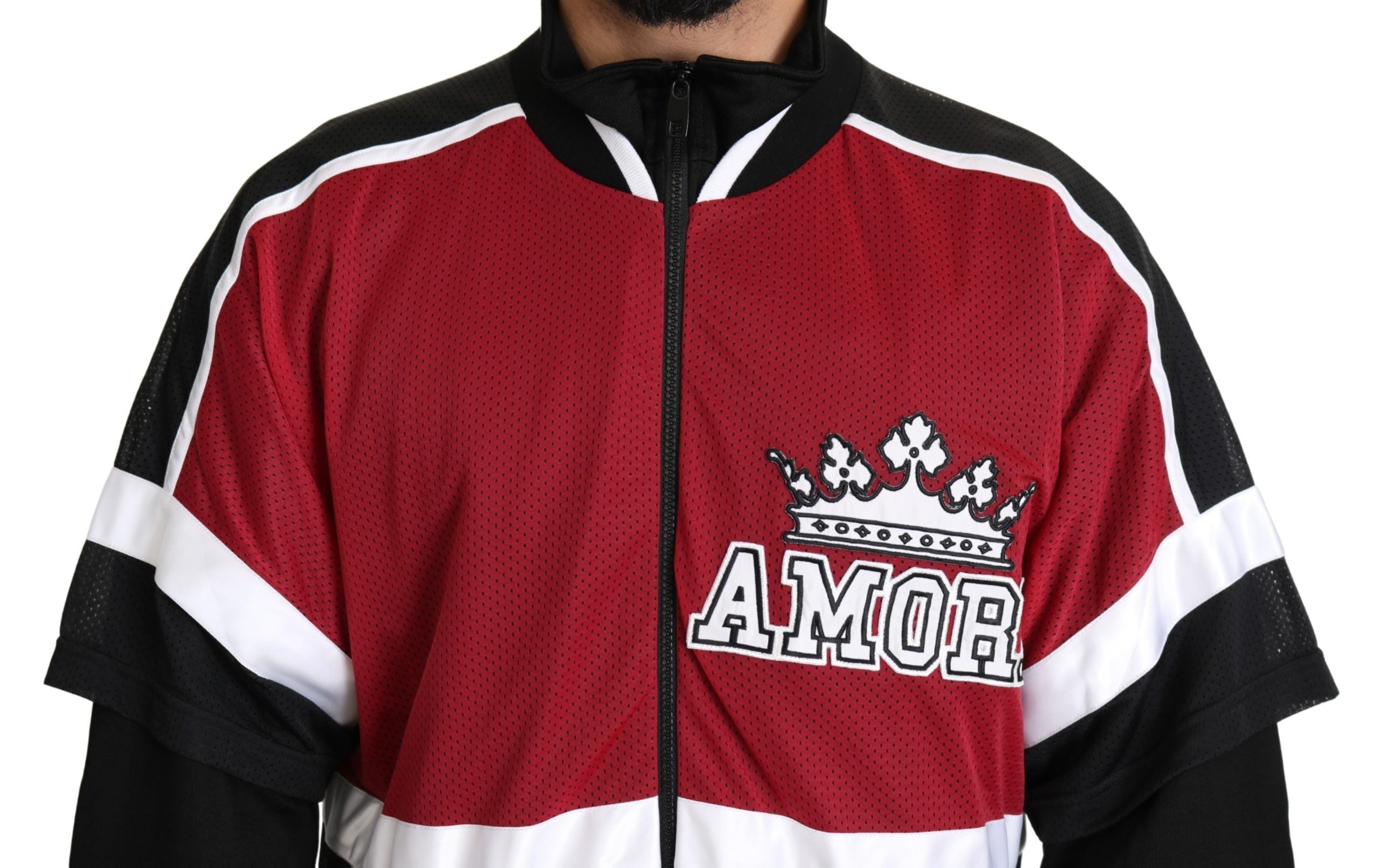 سترة Dolce & Gabbana حمراء سوداء AMORE Sport بسحاب كامل