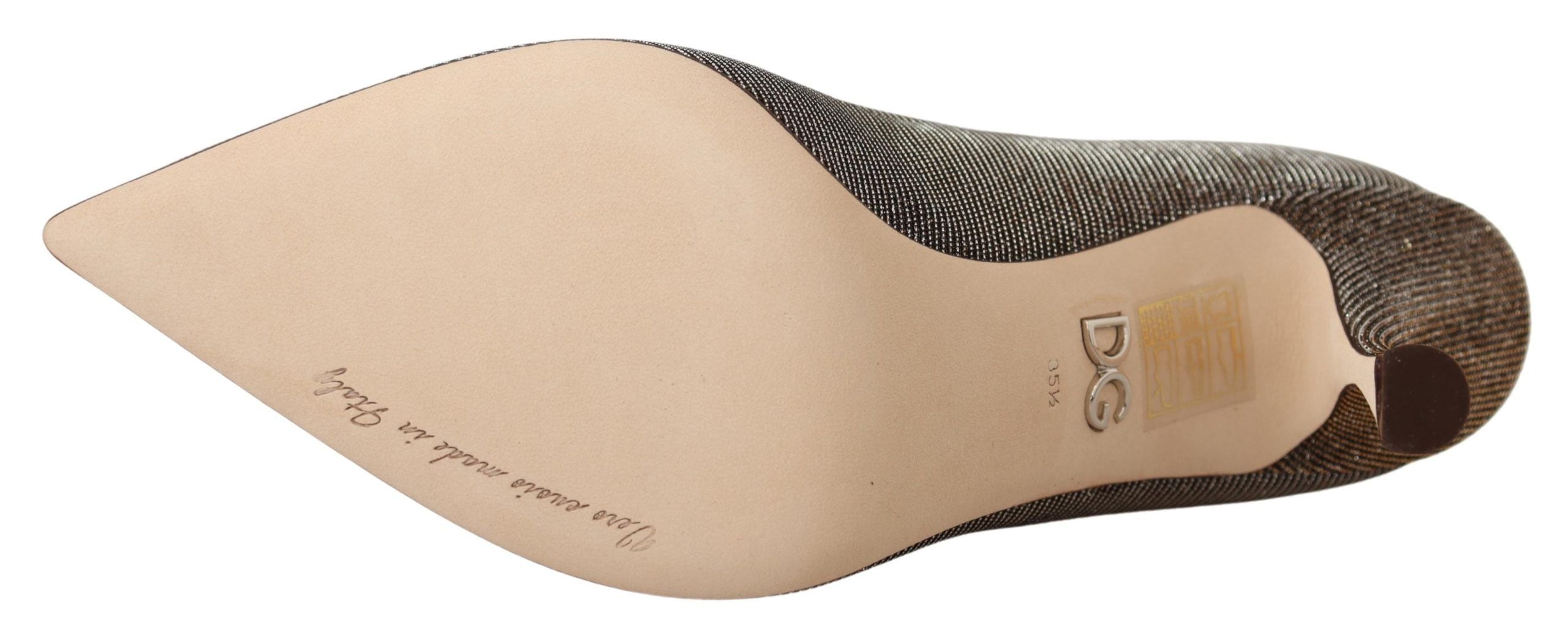 حذاء دولتشي آند غابانا الذهبي والفضي بكعب عالٍ من القماش