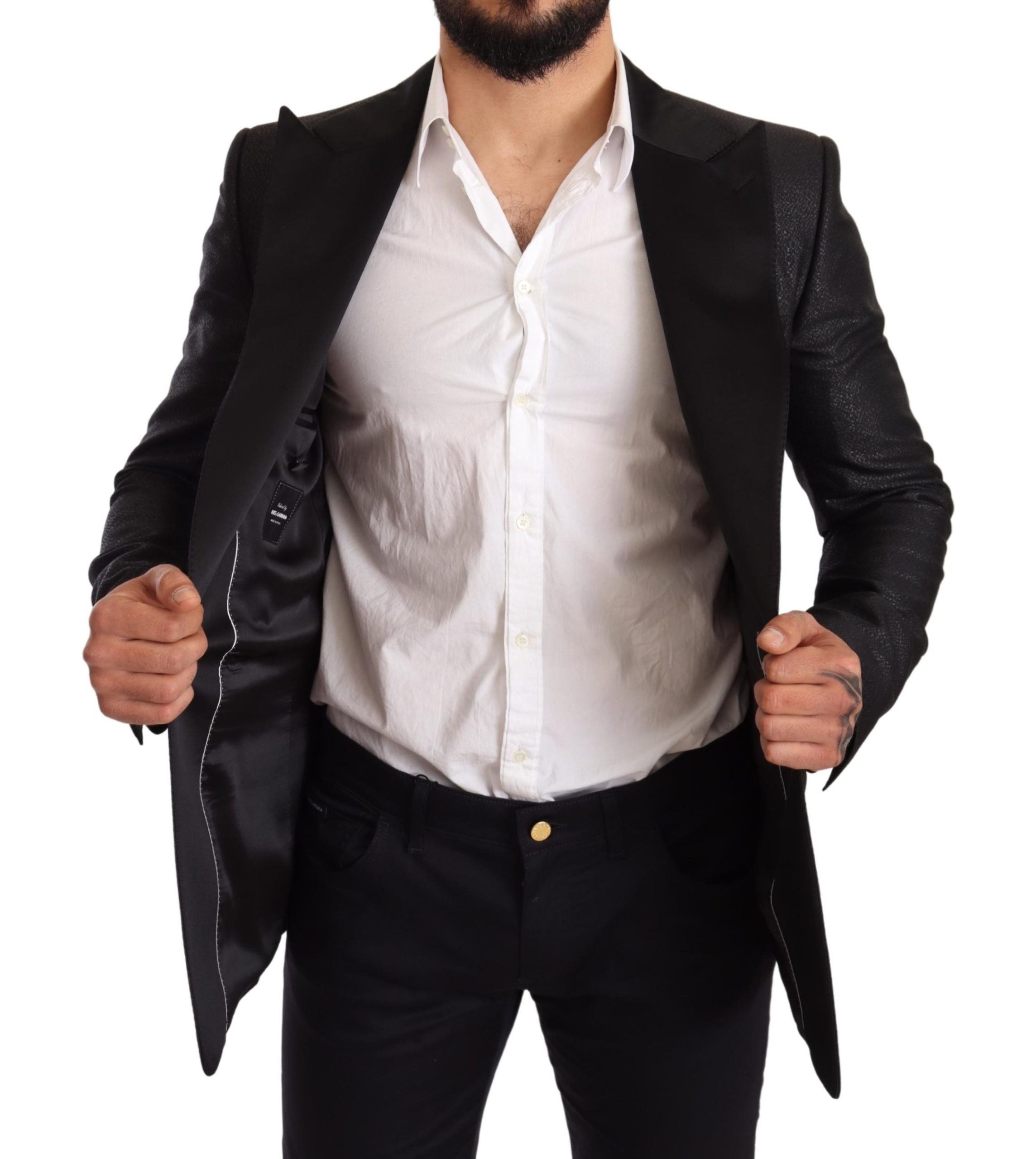 جاكيت توكسيدو أسود معدني ضيق من دولتشي آند غابانا