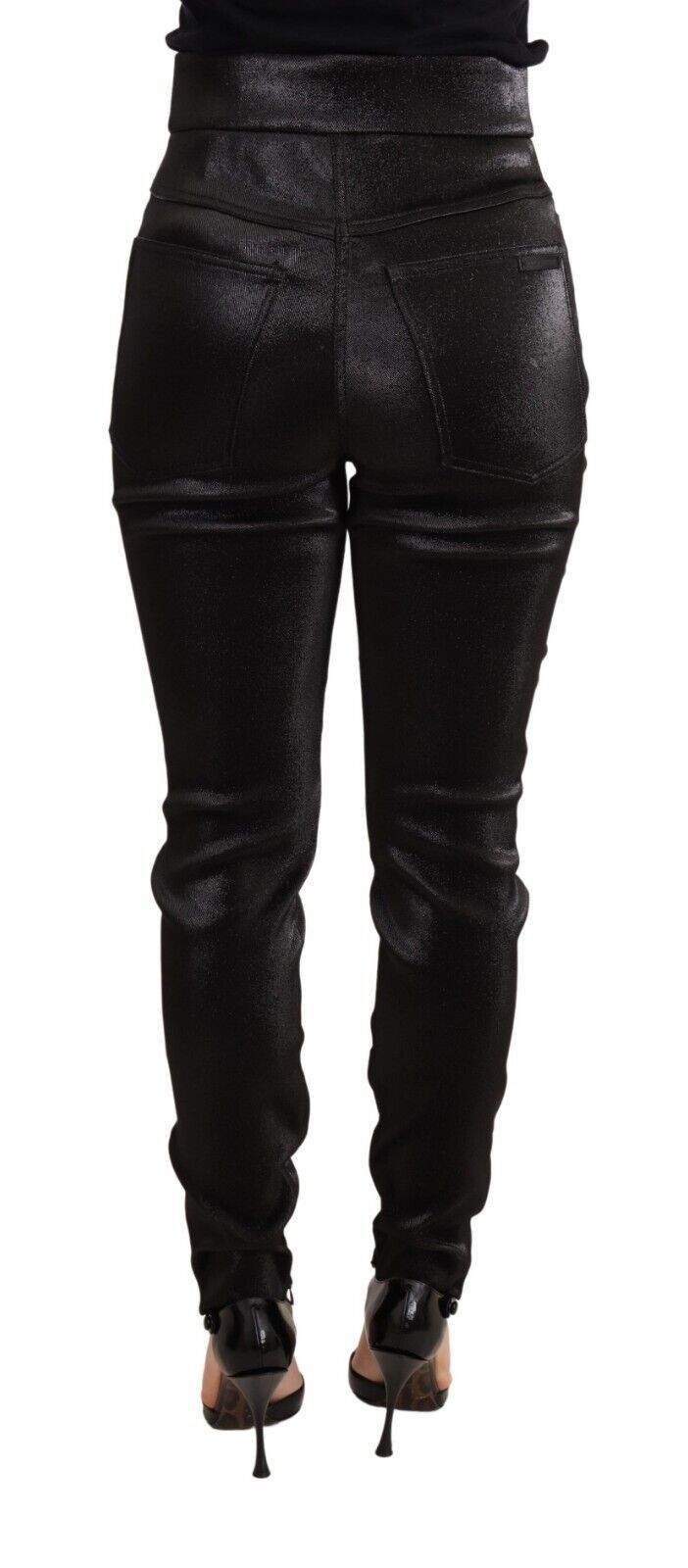 بنطلون دولتشي آند غابانا أسود فضي من القطن المرن بخيوط لوركس