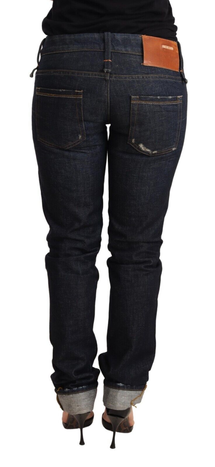 بنطلون جينز نسائي من Acht Dark Blue Cotton Slim Fit With Folding Hem