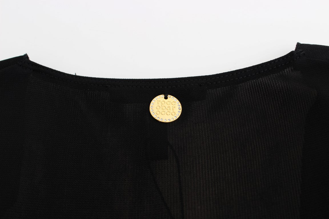 فستان روكوباروكو قصير من قماش الجيرسي المزخرف باللون الأسود