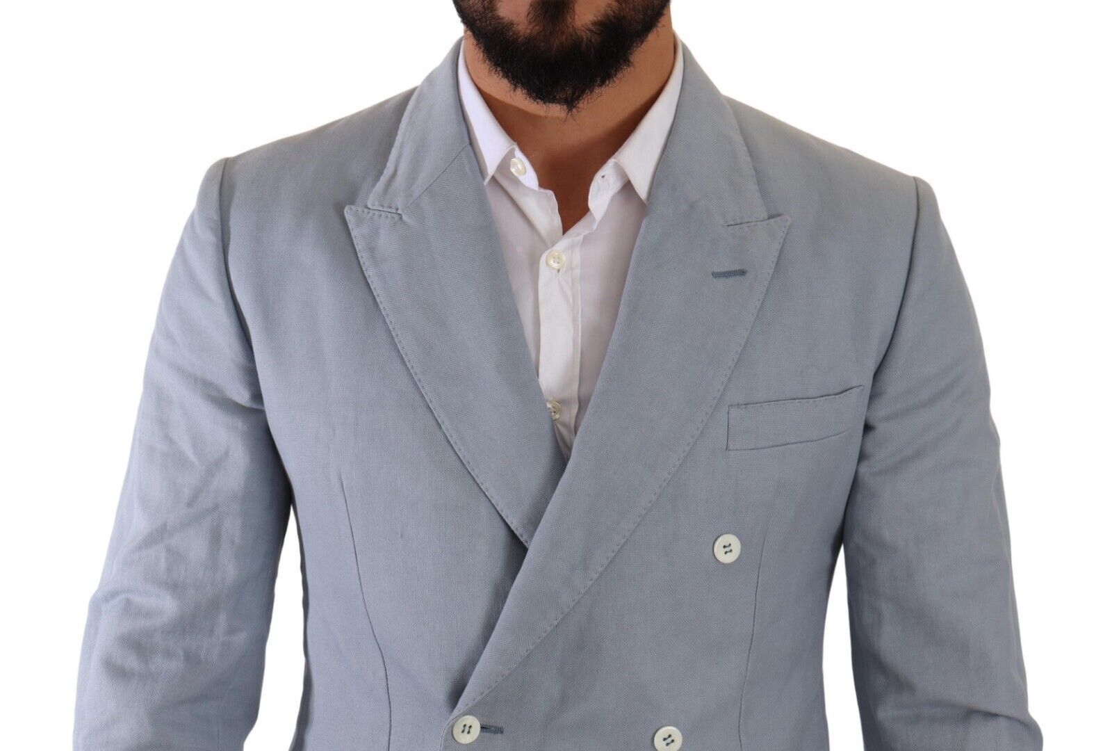 جاكيت ومعطف بليزر بقصّة Slim Fit من Dolce & Gabbana باللون الأزرق من القطن والكتان