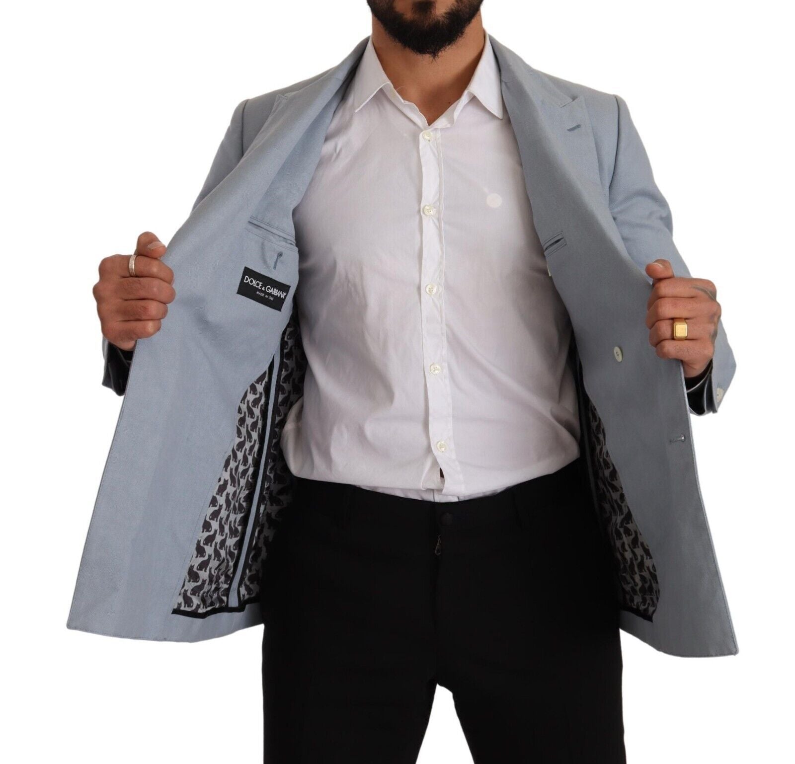 جاكيت ومعطف بليزر بقصّة Slim Fit من Dolce & Gabbana باللون الأزرق من القطن والكتان