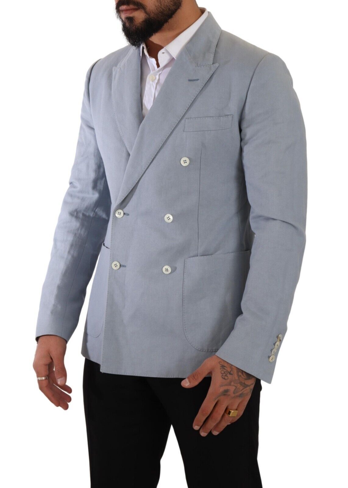 جاكيت ومعطف بليزر بقصّة Slim Fit من Dolce & Gabbana باللون الأزرق من القطن والكتان