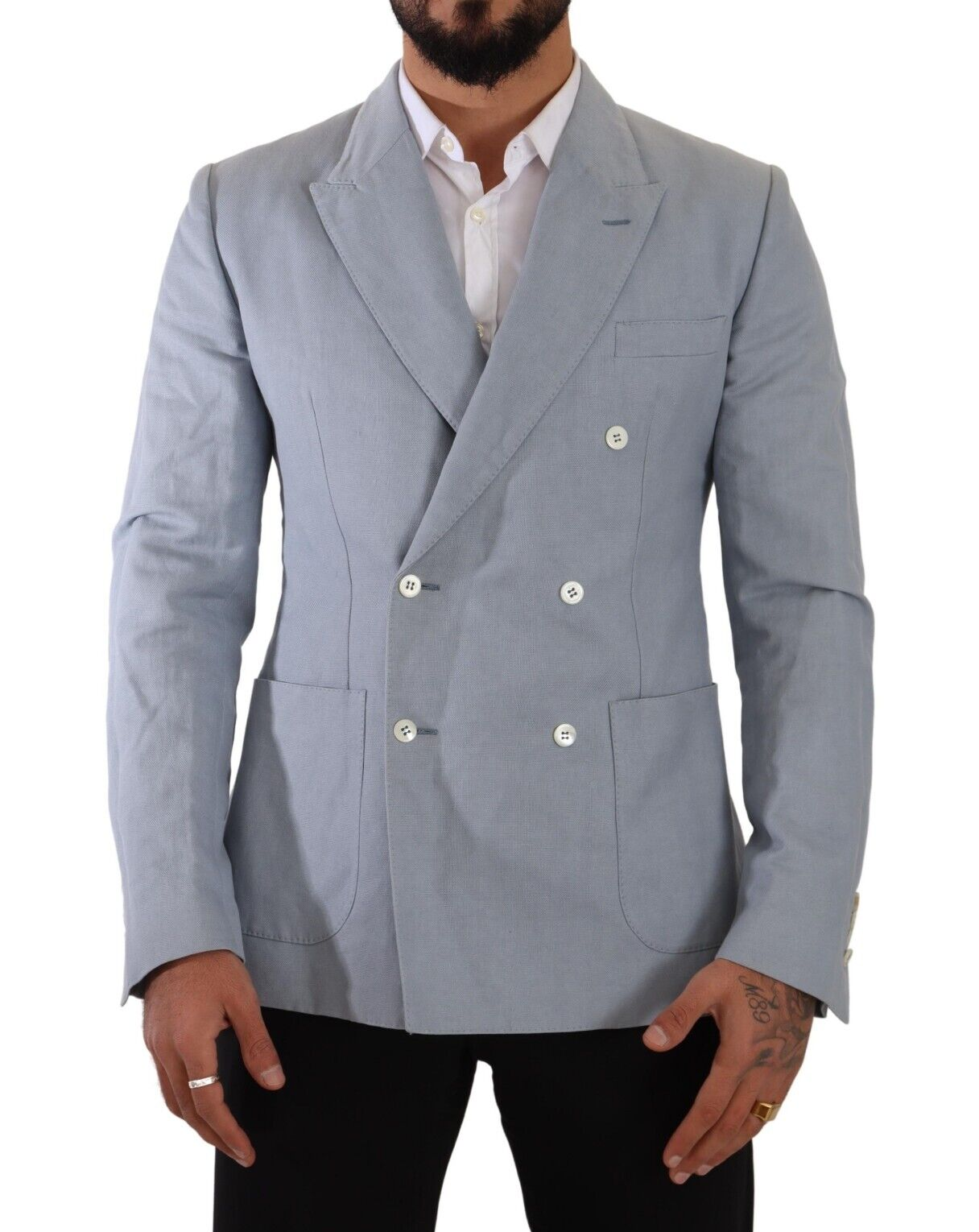 جاكيت ومعطف بليزر بقصّة Slim Fit من Dolce & Gabbana باللون الأزرق من القطن والكتان