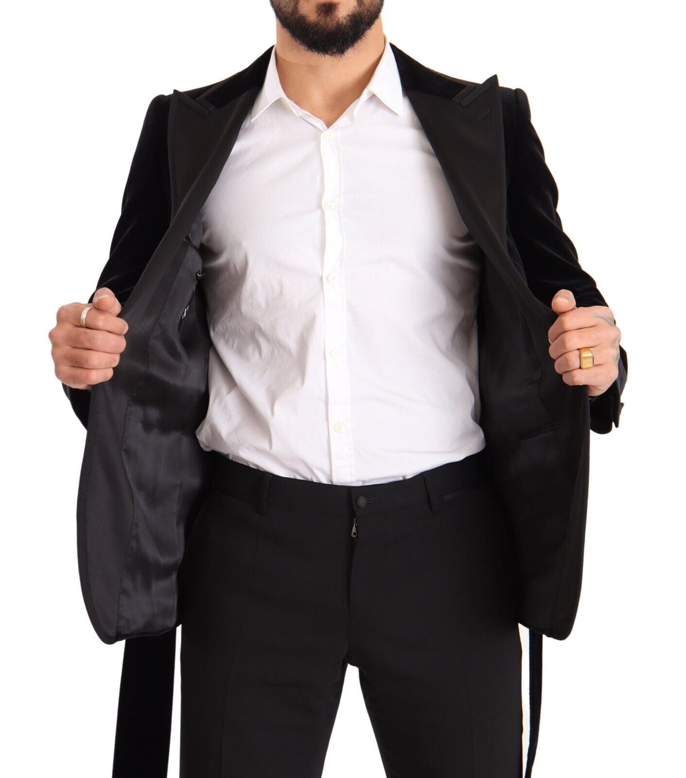 بليزر دولتشي آند غابانا المخملي الأسود ذو صف واحد من الأزرار