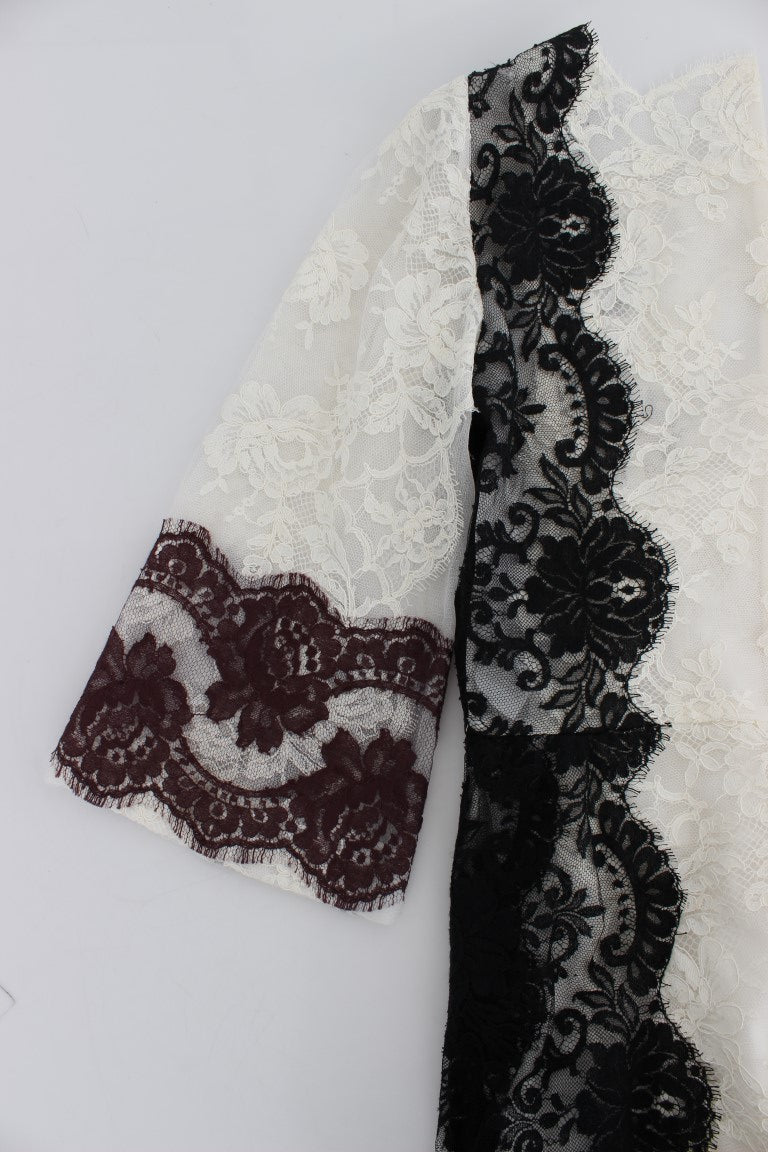 فستان دولتشي آند غابانا الأبيض المزهر بالدانتيل بطول كامل