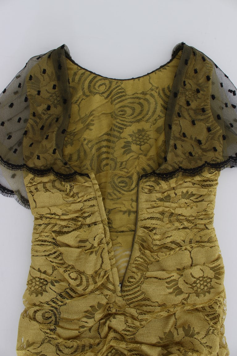 فستان دولتشي آند غابانا الأصفر الأسود المزهر من الدانتيل ريكامو