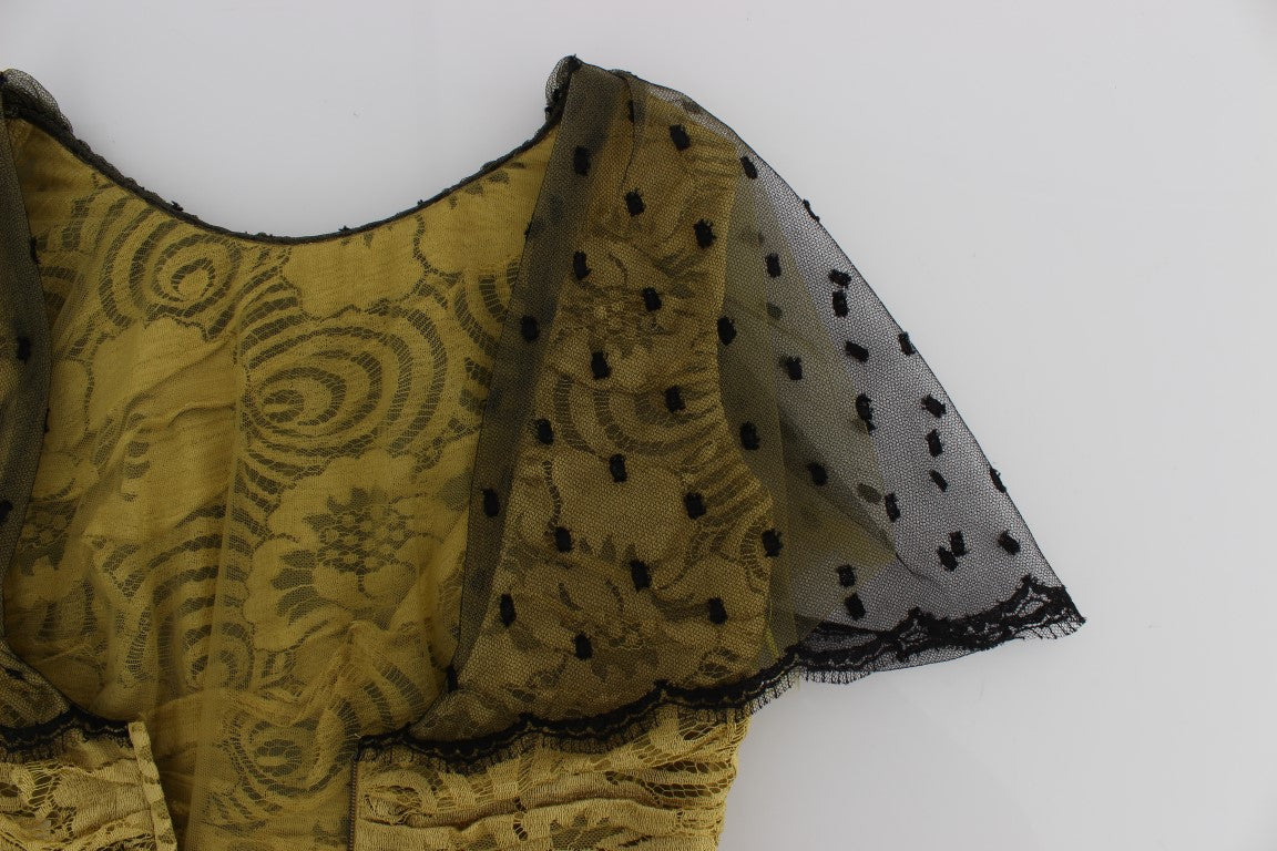 فستان دولتشي آند غابانا الأصفر الأسود المزهر من الدانتيل ريكامو