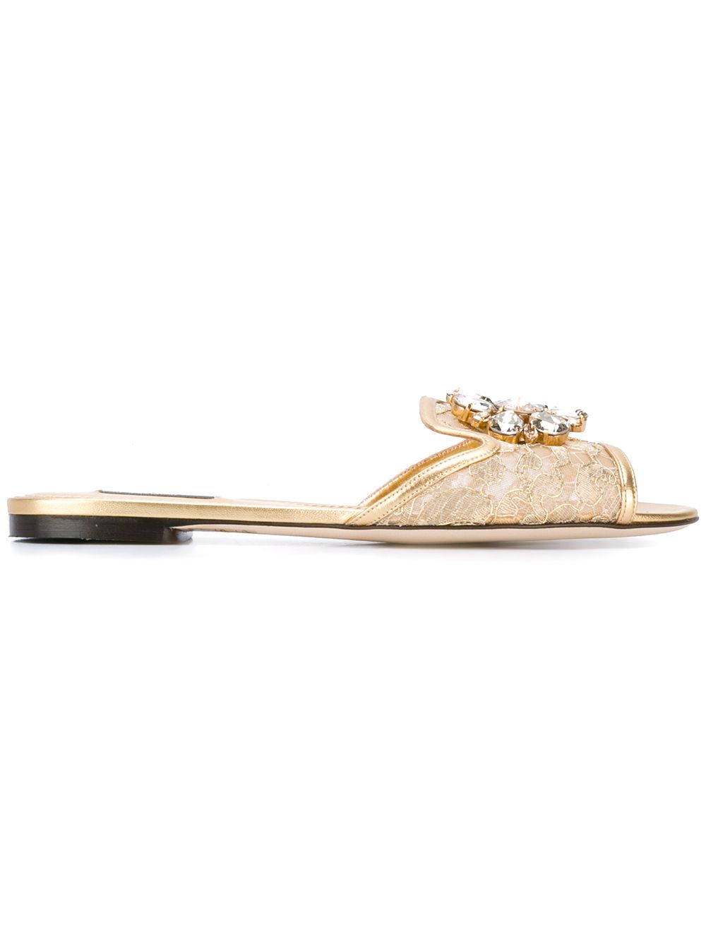 Dolce & Gabbana- Bianca crystal-embellished lace flat sandal