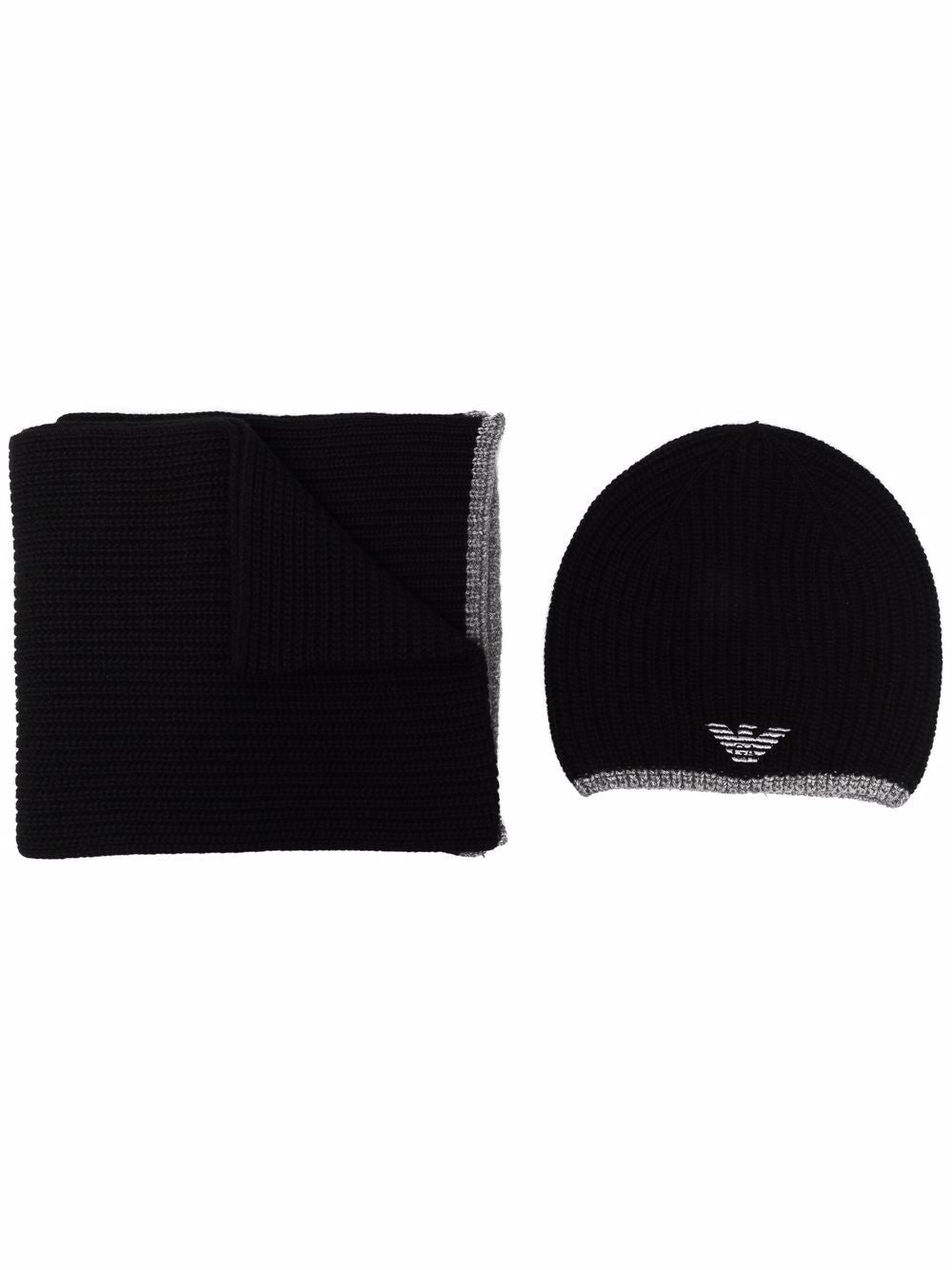Emporio Armani Emporio Armani ribbed knit embroidered logo scarf & beanie set