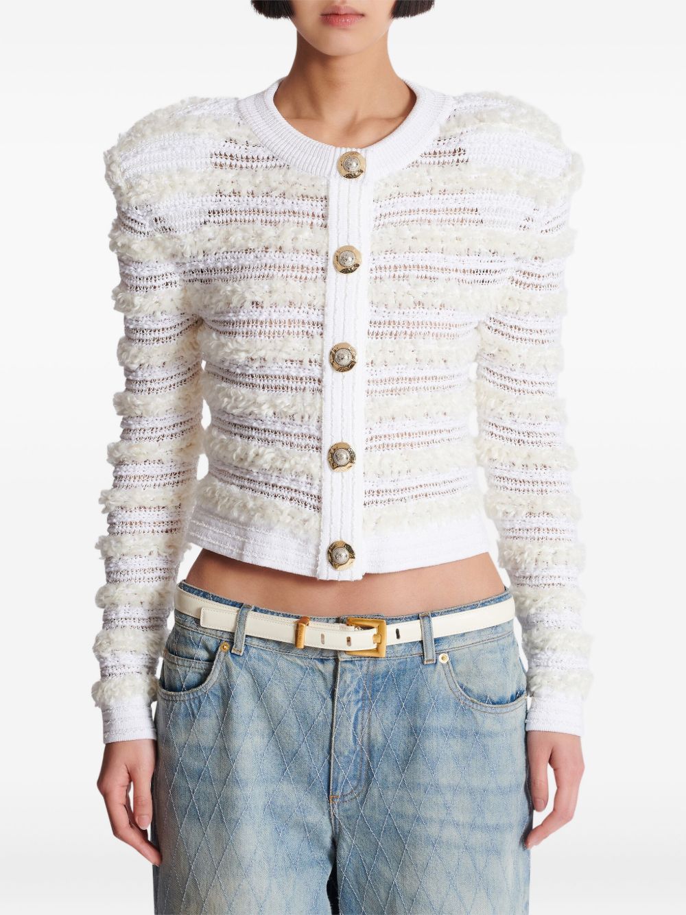 Balmain Balmain Long-sleeved tweed-effect knit cardigan