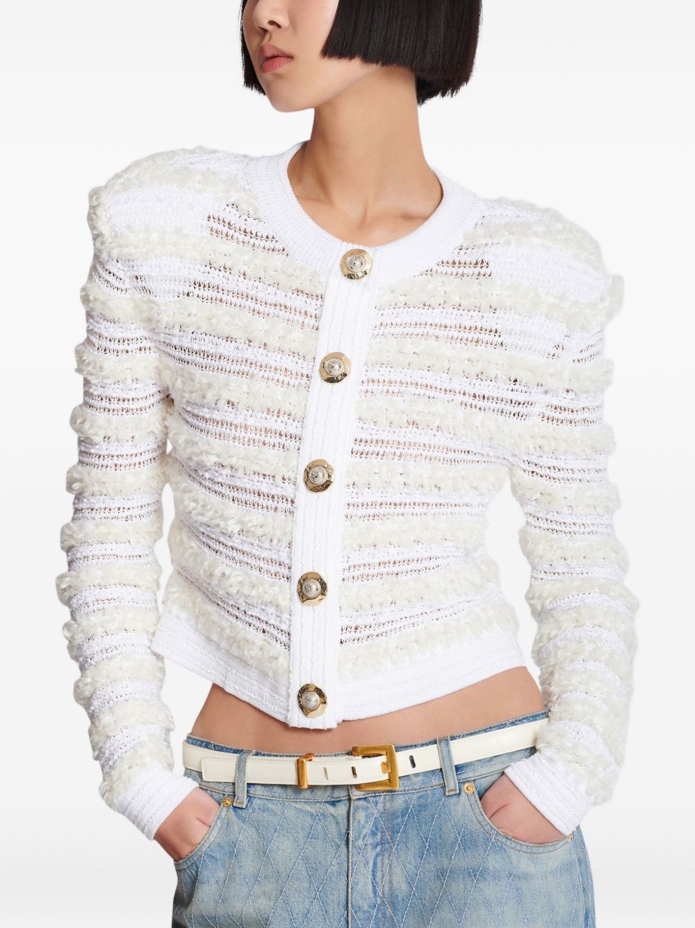 Balmain Balmain Long-sleeved tweed-effect knit cardigan