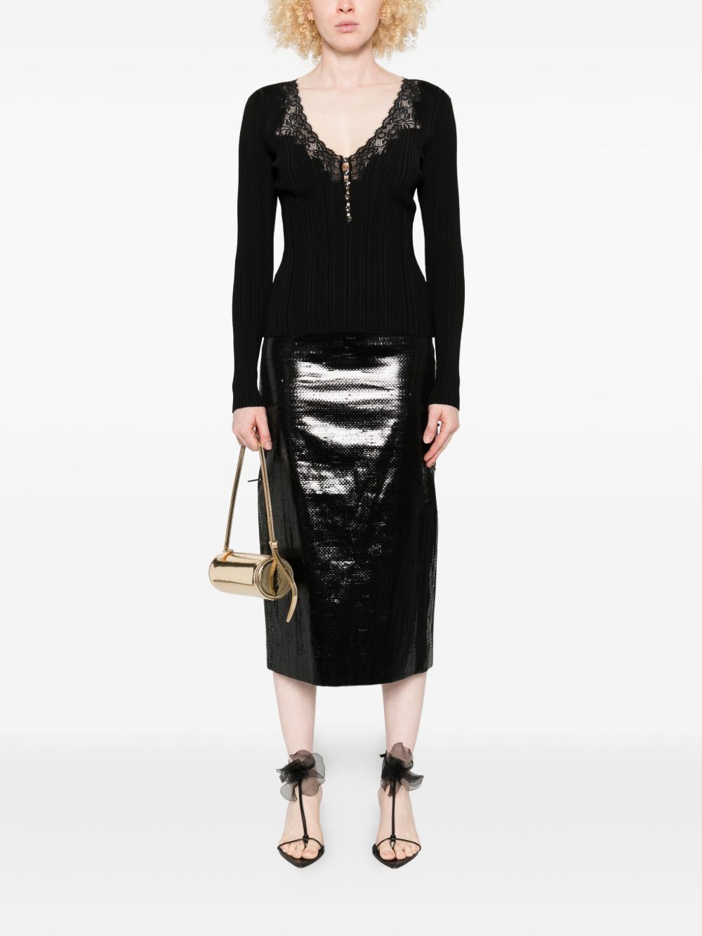 Self-Portrait Self-Portrait Lace-trimmed ribbed top