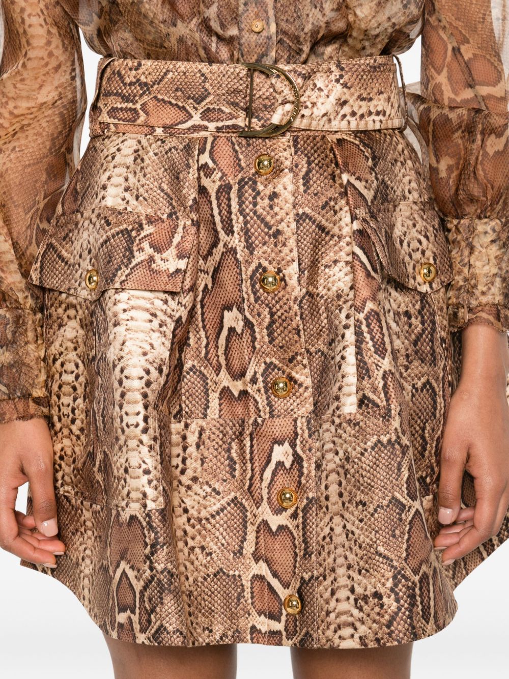Zimmermann Zimmermann Snakeskin-effect belted skirt