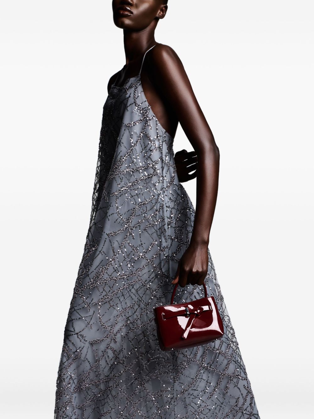 Emporio Armani Emporio Armani Long tulle dress with all-over micro sequin and jet embroidery