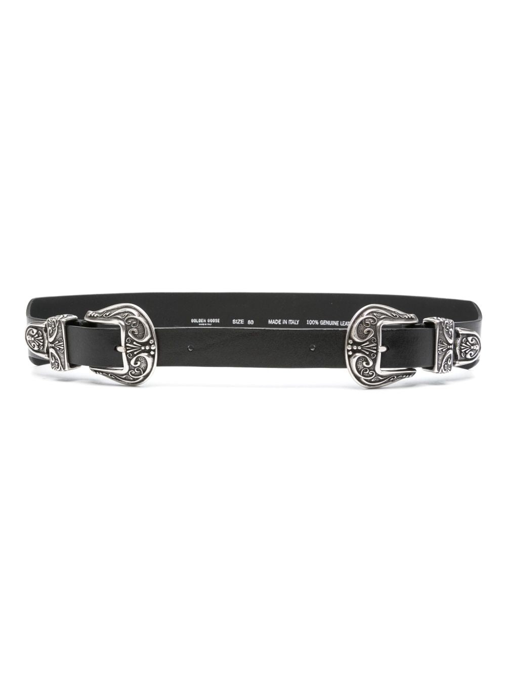 Golden Goose Black Washed Leather Belt With Double Silver Buckle