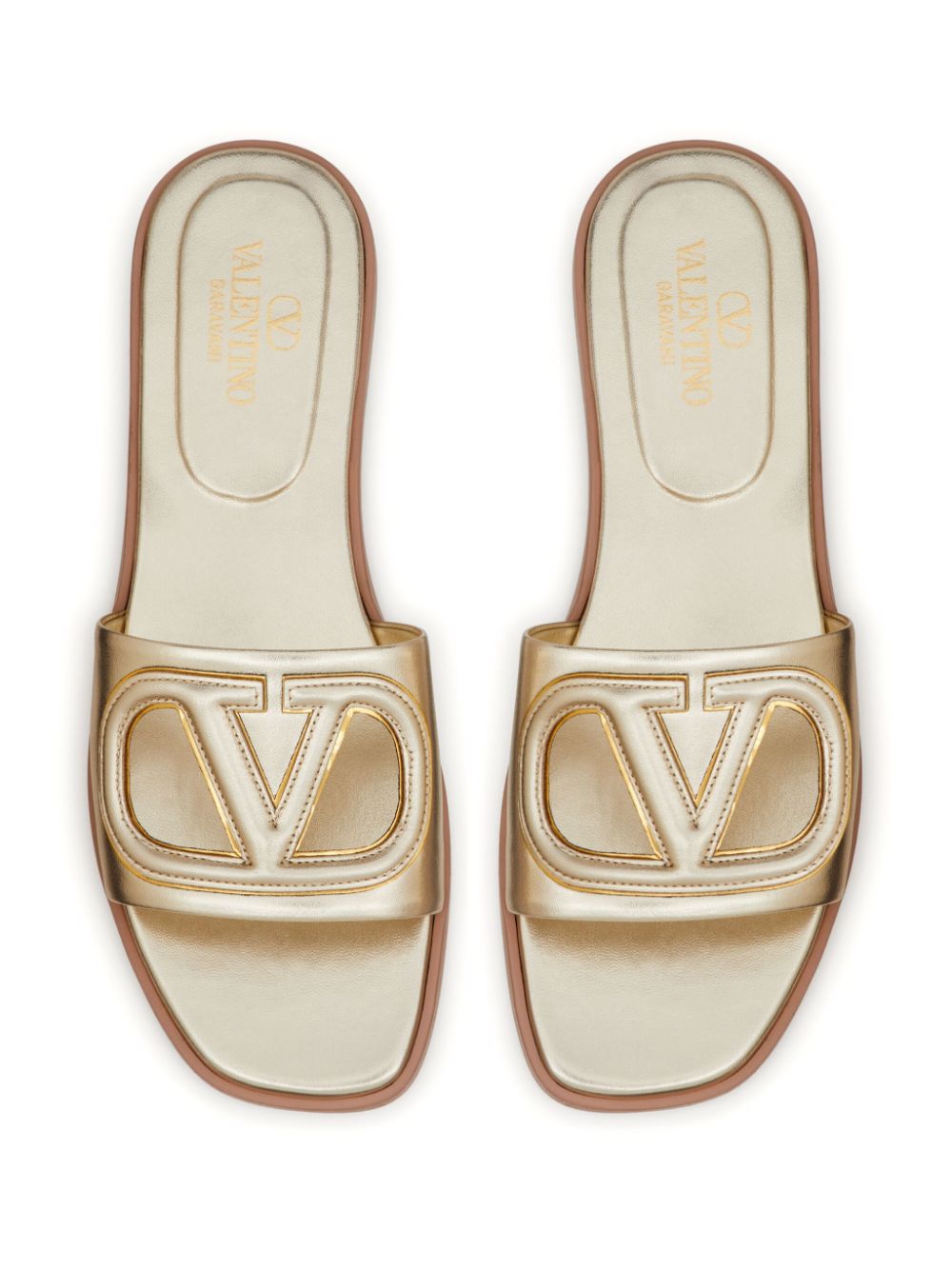 Valentino Garavani Vlogo Cut-Out Laminated Nappa Leather Slide Sandal