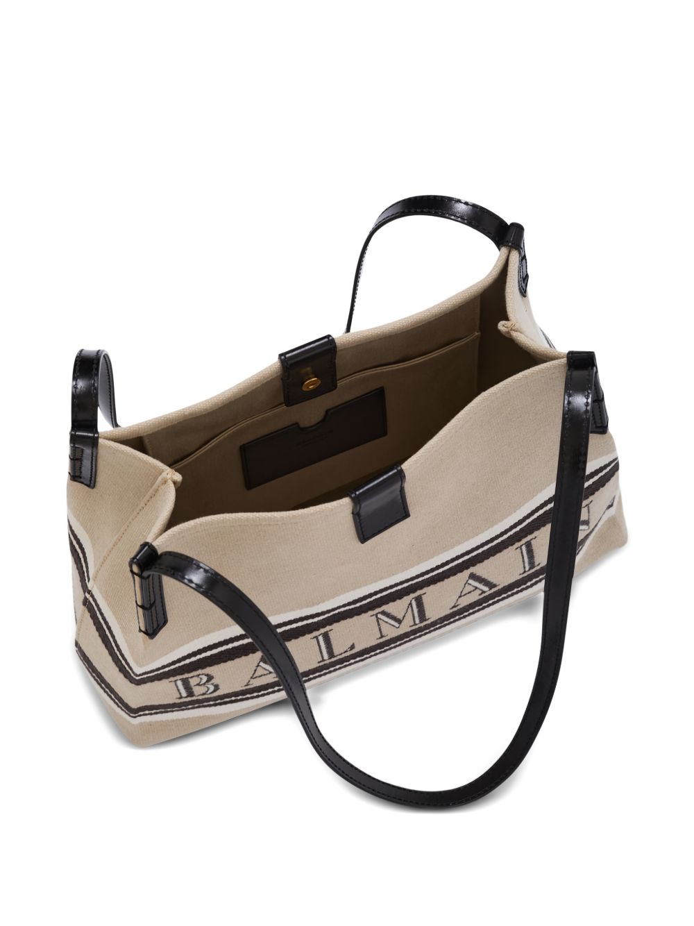 Balmain Medium Release Shopper Bag In Canvas And Calfskin