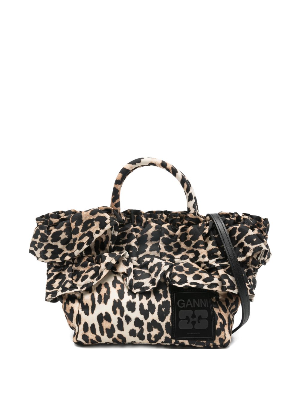 Ganni Ruffled-Upper Leopard-Print Tote Bag