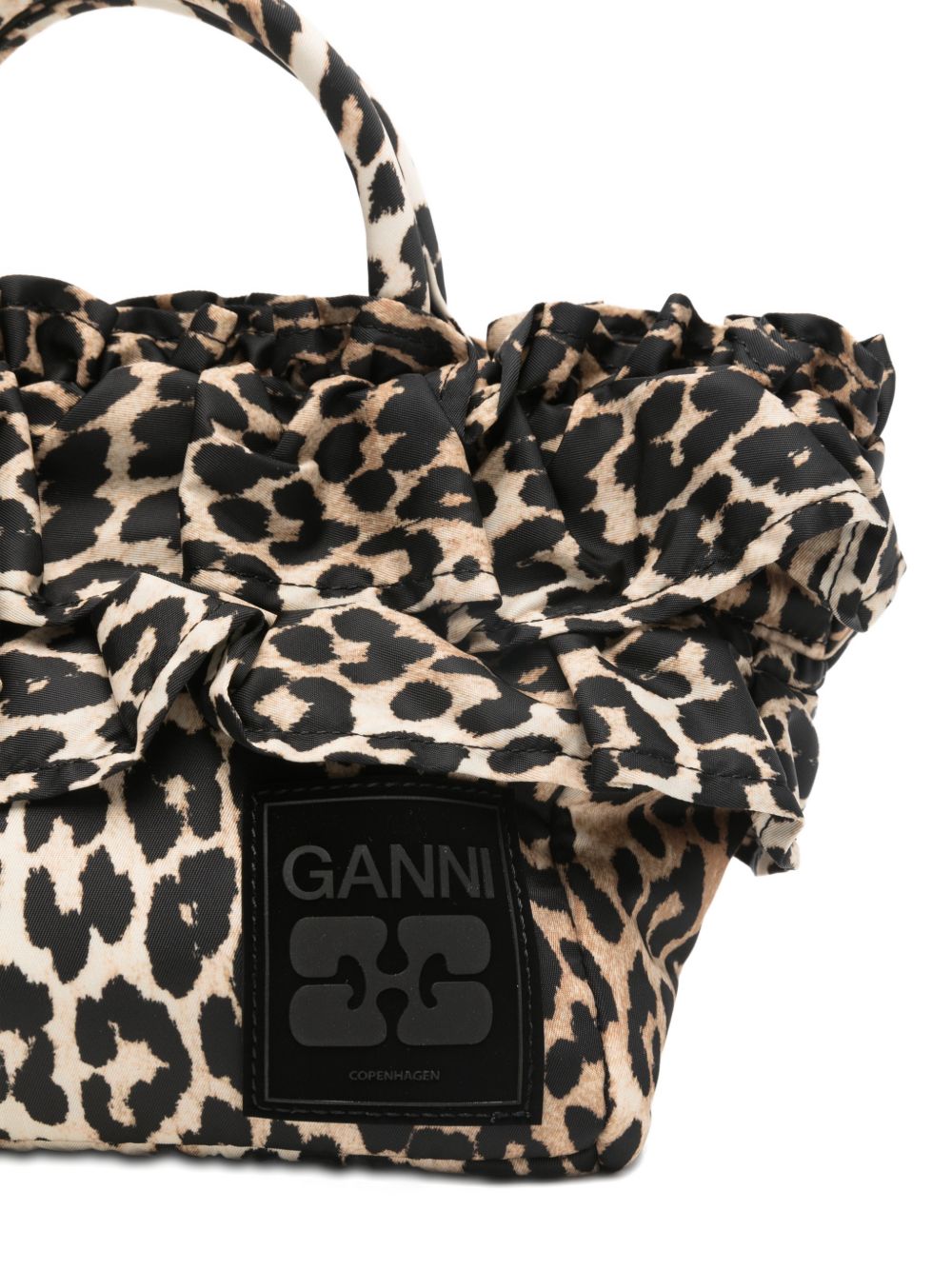 Ganni Ruffled-Upper Leopard-Print Tote Bag