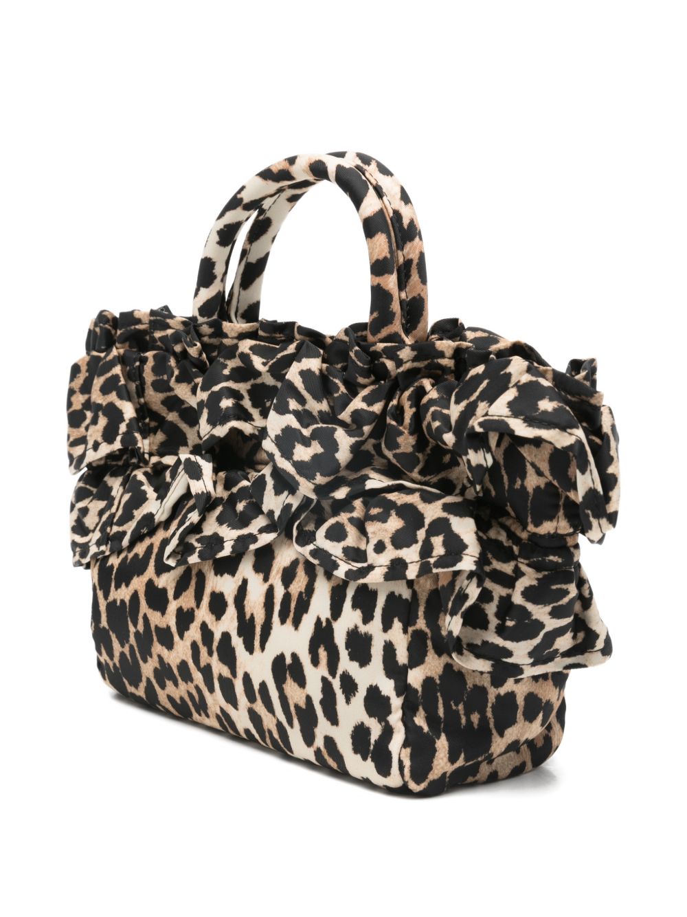 Ganni Ruffled-Upper Leopard-Print Tote Bag