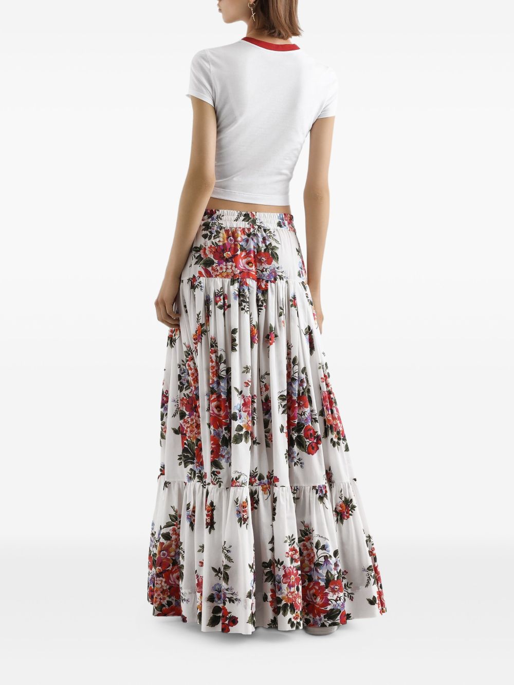 Dolce & Gabbana-Pleated tiered floral-print cotton-poplin midi skirt