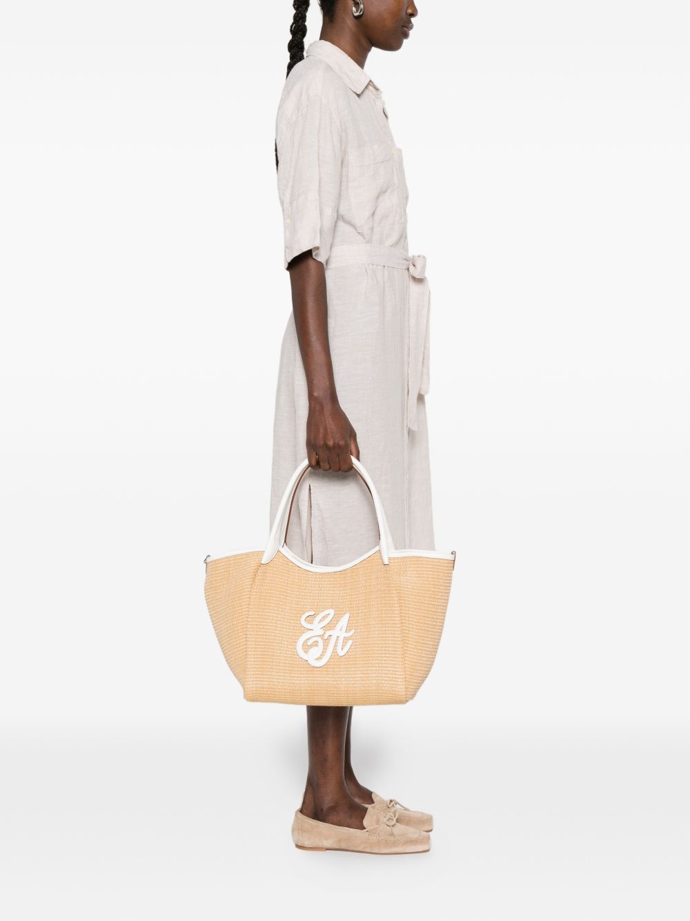 Emporio Armani Woven Straw Medium Shopper Bag