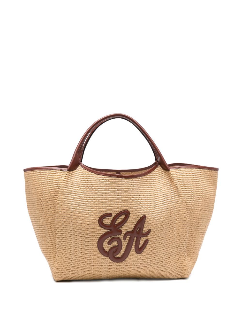 Emporio Armani Large Woven Straw Shopper With Ea Logo