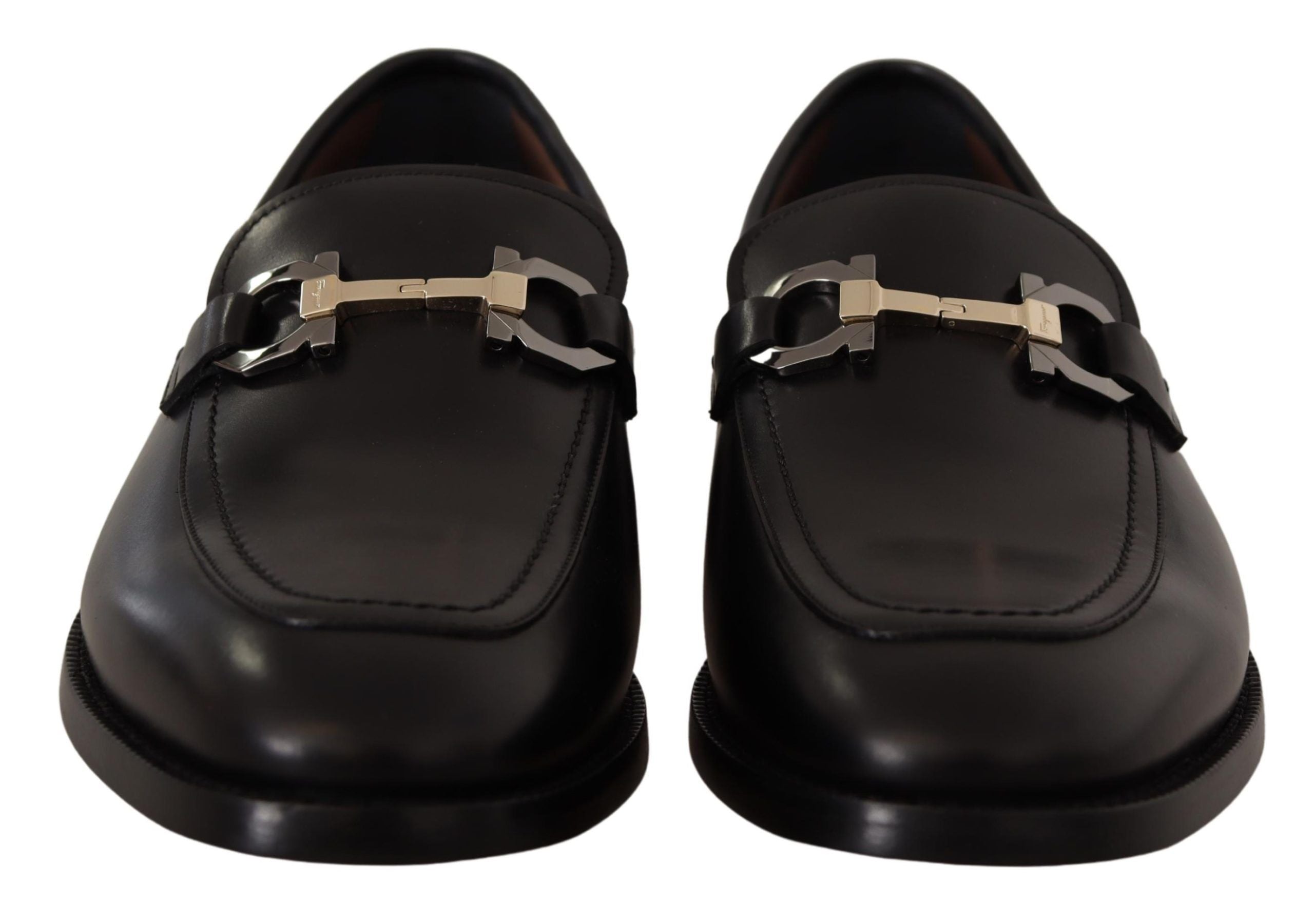 حذاء سلفاتوري فيراغامو من الجلد الأسود الناعم Gancio Bit Loafers